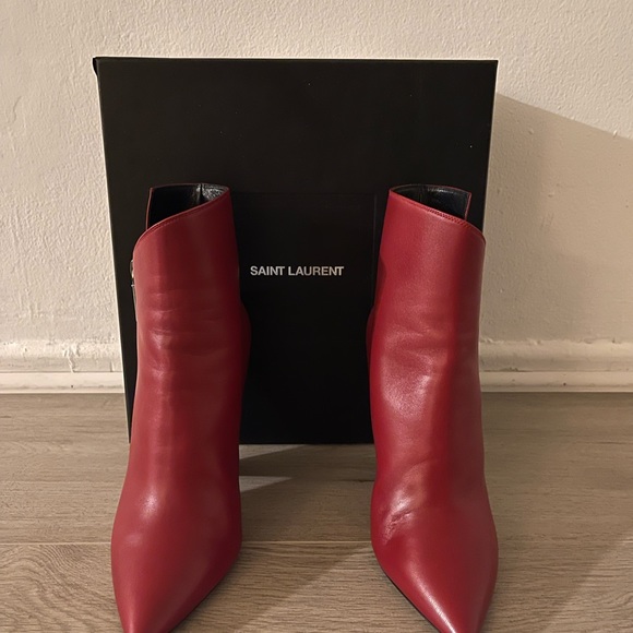 Authentic Saint Laurent YSL Niki Point Toe French Burgundy Booties Boots Size 39 - Picture 5 of 5